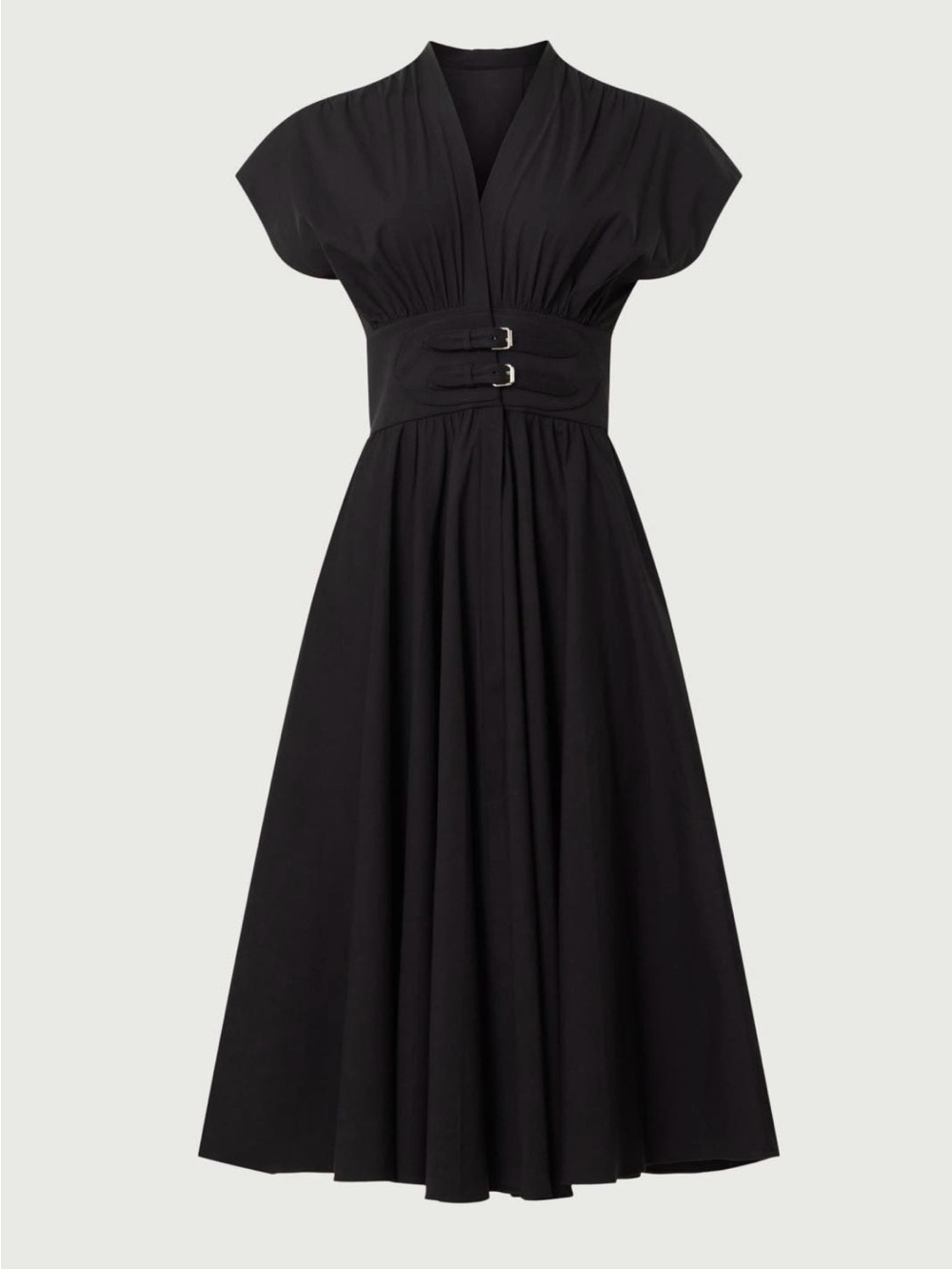 Alexis Black Midi Dress with Buckled Cinch Waist